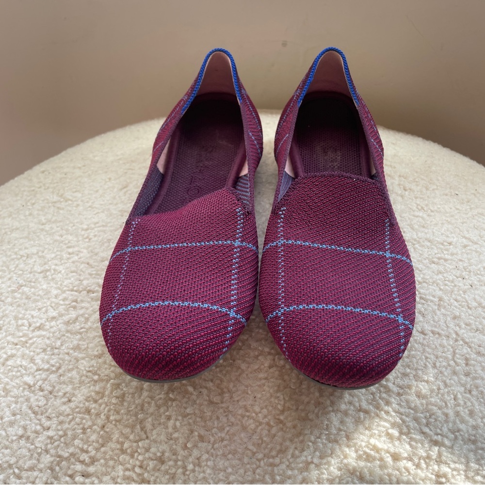 Rothy's Burgundy and Blue striped loafers
